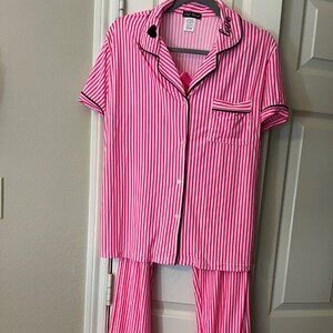 NEW Women's Not Tired Pajama Set - Pink & White Striped Button Front - Medium